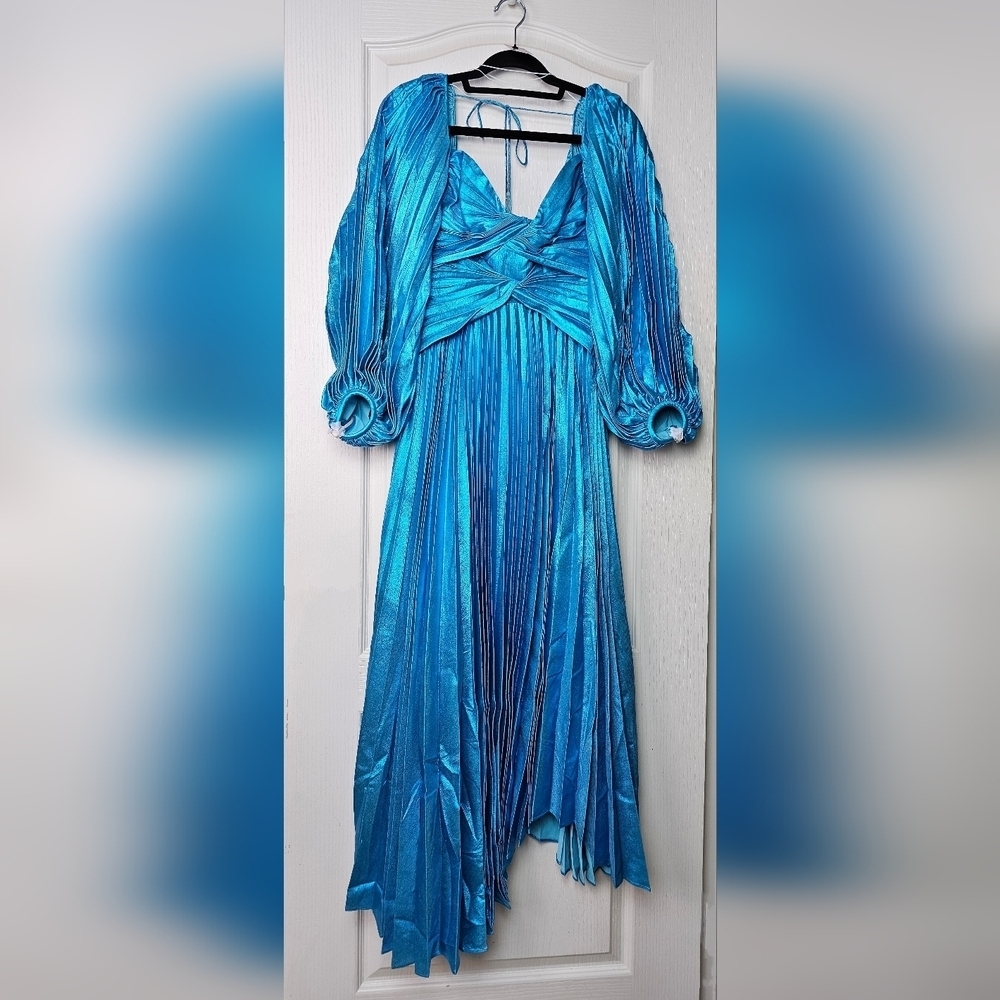 Acler Turquoise Blue Pleated Maxi Dress - Picture 5 of 15